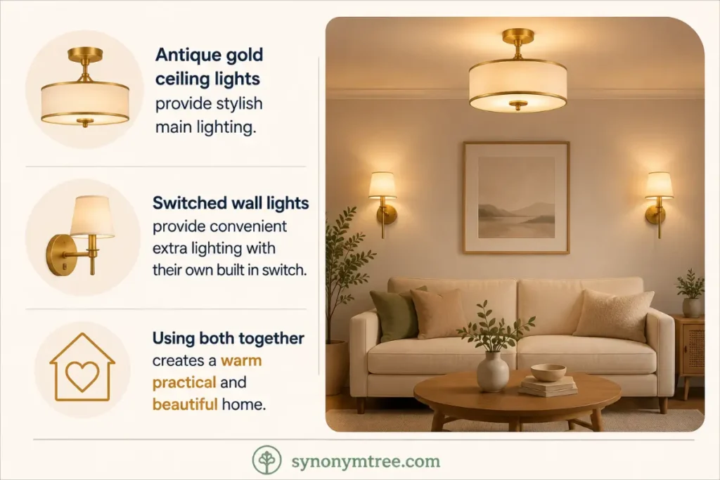 Final Answer About Antique Gold Ceiling Lights And Switched Wall Lights