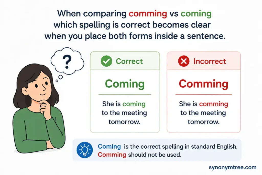 Comming Vs Coming Which Spelling Is Correct In A Sentence