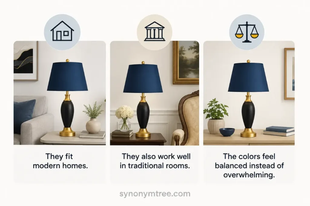 Why Black And Gold Table Lamps With Blue Lampshades Are So Popular