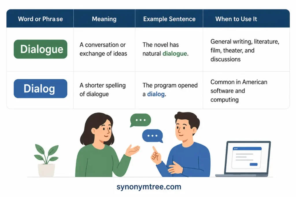 Comparison Table for Dialog Vs Dialogue